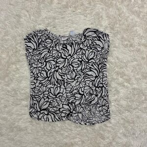 100% Linen Y2K Glam Cute Coquette Martha Stewart black/white floral blouse
